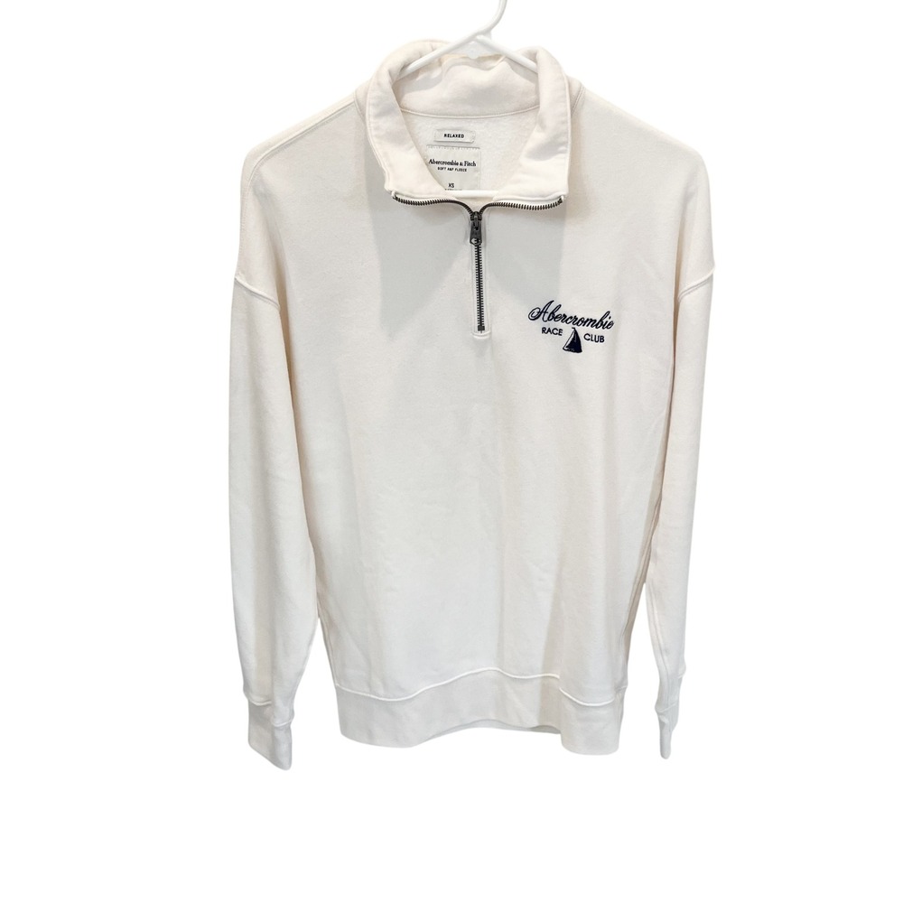 Abercrombie & Fitch Race Club Relaxed Quarter Zip Sweatshirt Sailing Nautical XS - Picture 2 of 8